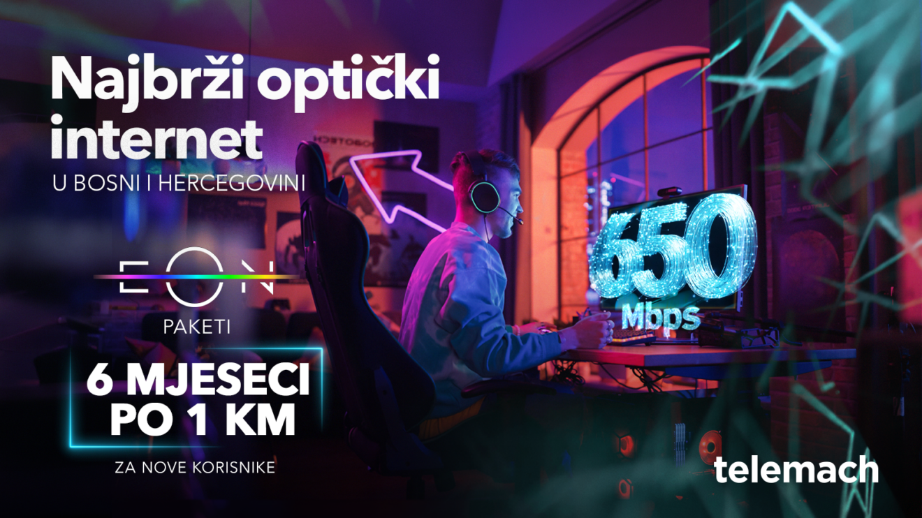 Telemach donosi najbrži optički internet do 650 Mbps u EON paketima